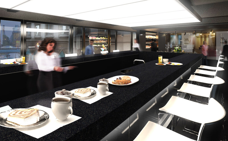 Látványban a bárpult lezárása az álmennyezet világítás.